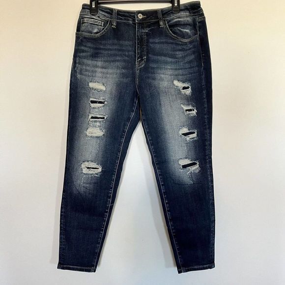 KanCan High Rise Ankle Skinny‎ Distressed Jeans Women's Size 30 Dark Wash - Picture 1 of 12